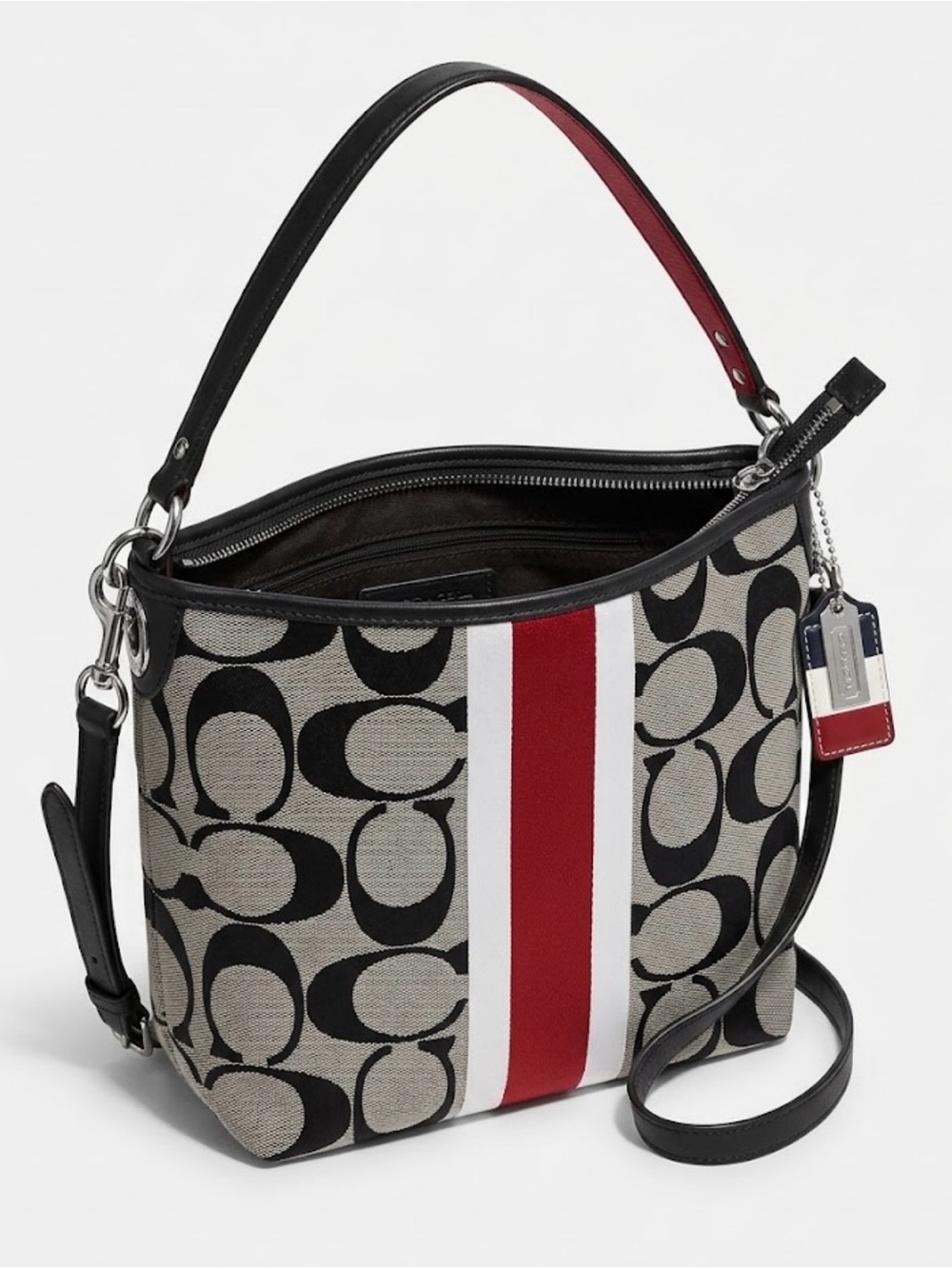 Coach Signature Canvas Stripe Shoulder Bag Crossbody โ Excellent Condition